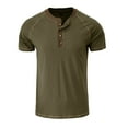 thumbnail image 2 of Jinda Men's Soft T Shirt Cotton Short Sleeve Henley Shirt Fashion Stretch Summer Lightweight Slim Fit Tee Army Green Large, 2 of 4