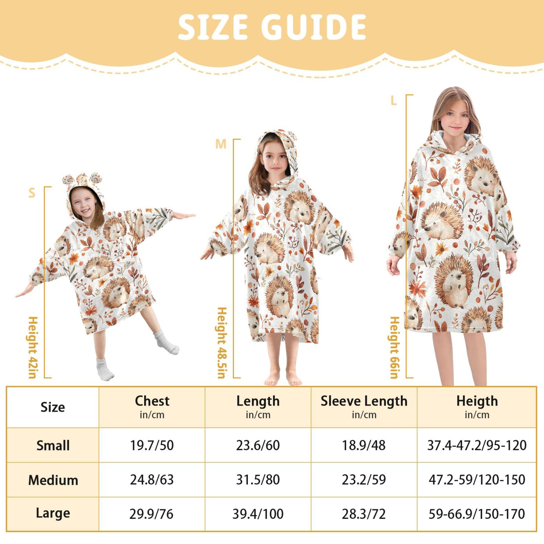 joogoo Blanket Hoodie for Hedgehog Leaves Flower Oversize Sweatshirt 3-14 YR L