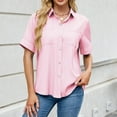 thumbnail image 2 of WCMZJ Womens Button Down Shirt Short Sleeve Dress Shirt V Neck Collared Button Up Summer Tops Work Blouse with Pockets Pink L, 2 of 8