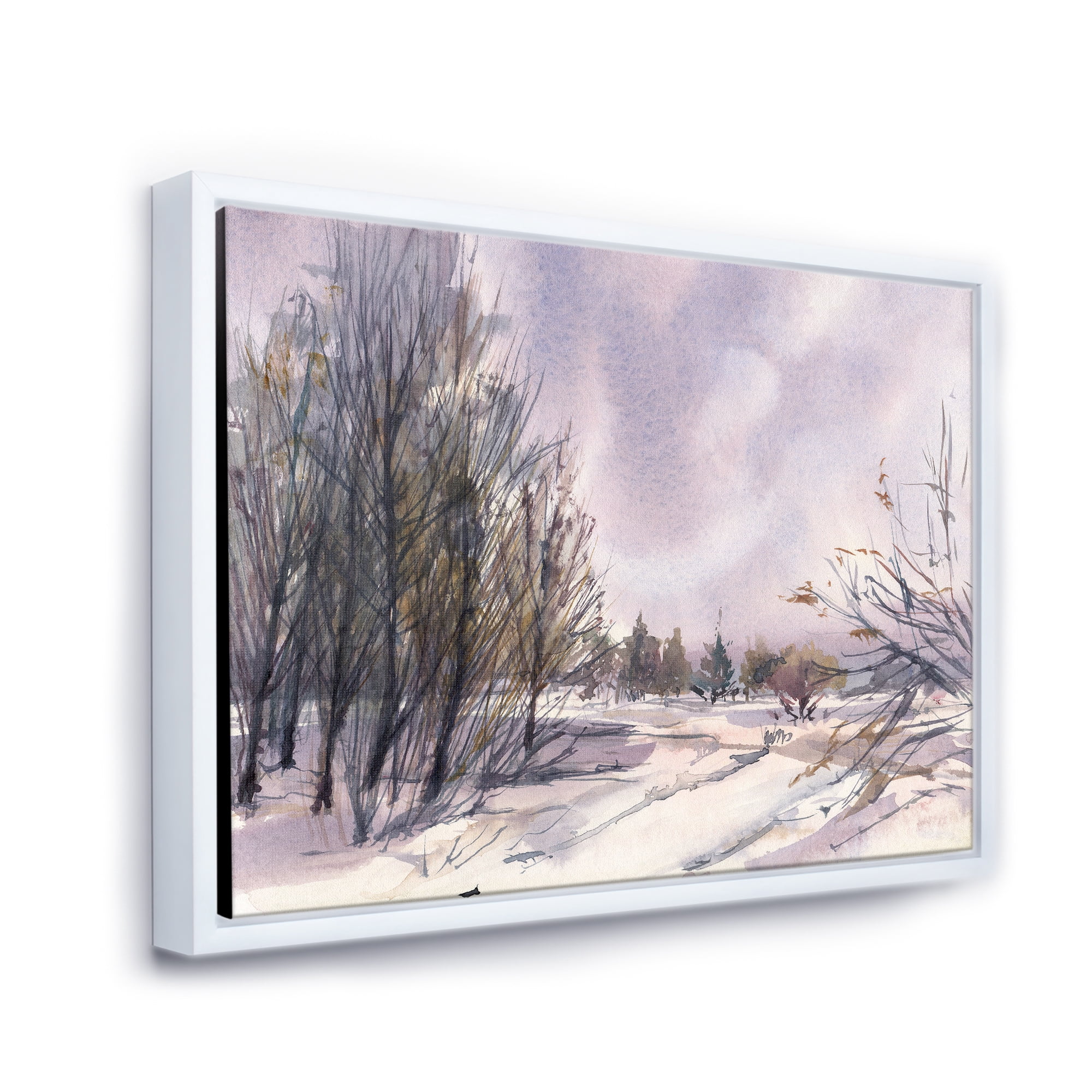 Designart 'Purple Snowy Tones With Winter Landscape' Traditional Framed Canvas Wall Art Print