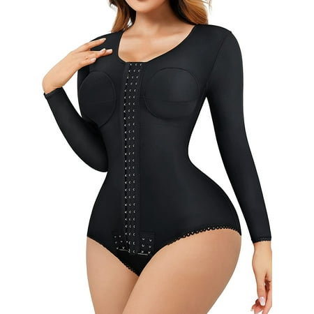 

CtriLady Shapewear Bodysuit for Women Tummy Control Corset Waist Trainer Arm Slimmer Long Sleeves Compression Faja Post Surgery Full Body Shaper(Black 3X-Large)