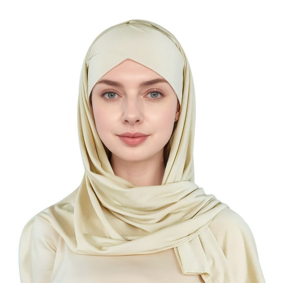 Riforla Head Scarf with Layer Tie Front and Integrated Cap Soft and Breathable for Daily Wear Beige