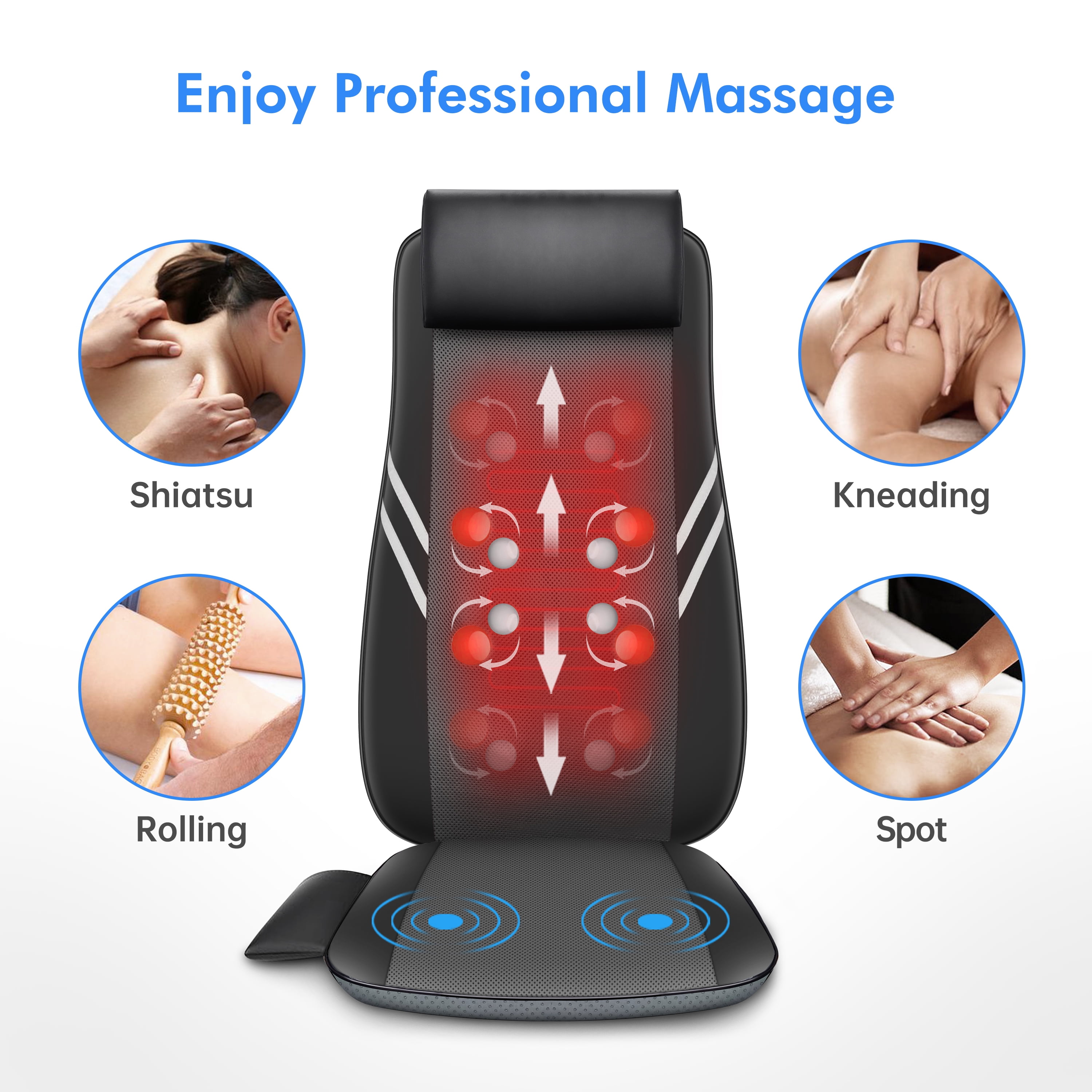 Snailax Shiatsu Neck Back Massager with Heat, Deep Tissue Massage Chair  Pad, Gel Modes Seat Massage Cushion, Gifts