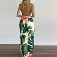 thumbnail image 5 of Tnhcen Women's Tropical Print Wide Leg Jumpsuit Halter Neck Backless Romper Elastic Waist 4-Way Stretch Culottes with Slit Beachwear Summer Outfit S-2XL, 5 of 6