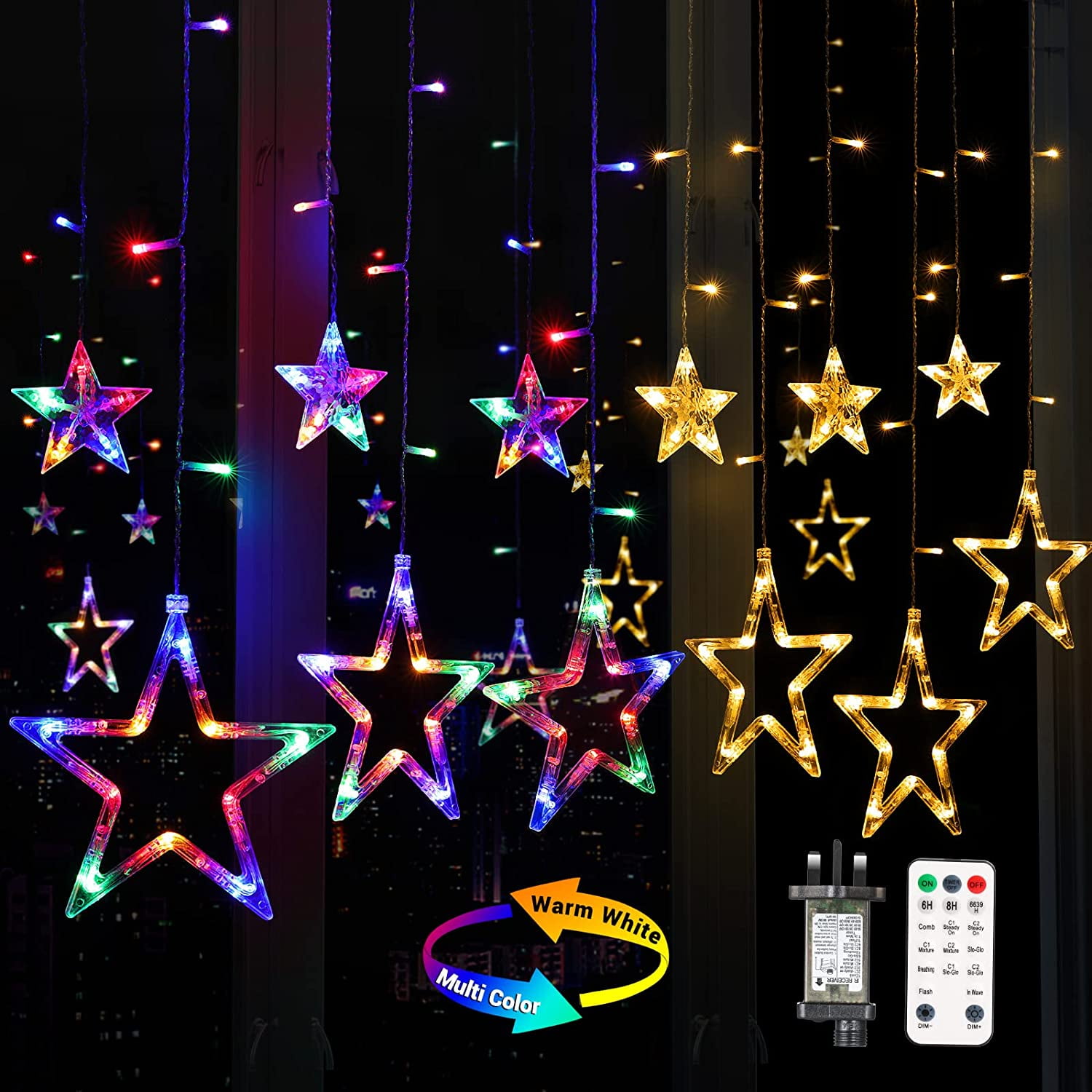 Jzhime 138 LEDs Christmas Window Curtain Lights 8 Mode Outdoor Indoor