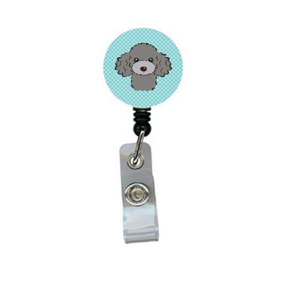 Carolines Treasures BB1197BR Checkerboard Blue Silver Gray Poodle Retractable Badge Reel