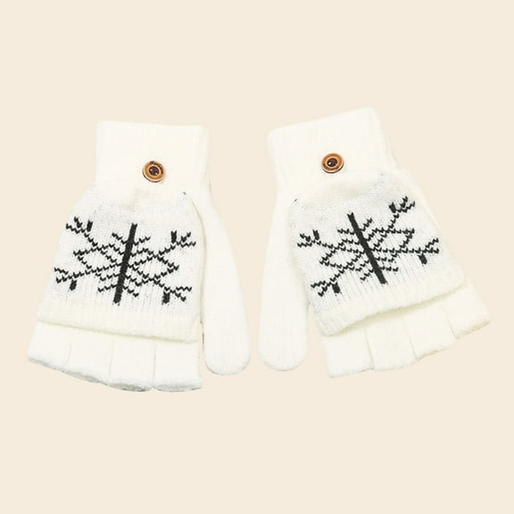 Cxenplz Womens Winter Wool Crochet Convertible Gloves Warm Snowflake Mittens With Mitten Cover for Teen Girls