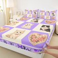 thumbnail image 4 of Homewish Cute Cats Grid Bed Sheets,Kawaii Animal Full Size Sheets,Purple,4pcs,1 Flat Sheet, 1 Fitted Sheet and 2 Pillowcases, 4 of 6