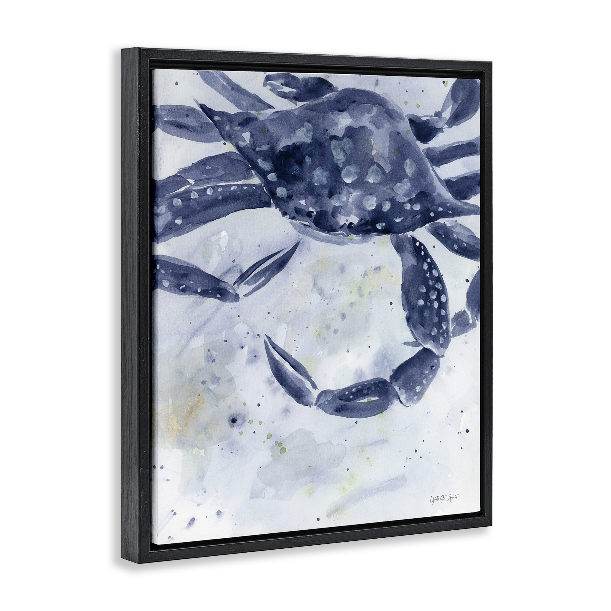 Stupell Industries Swimming Blue Crab Animals & Insects Painting Black Floater Framed Canvas Art Print Wall Art, 17 x 21
