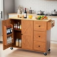 thumbnail image 4 of 【Mulaibdin】Mobile Kitchen Island Cart with 2 Shelves & 3 Drawers, Rolling Kitchen Storage Trolley with Spice Rack, Brown Mobile Kitchen Cabinet with Lockable Wheels for Home & Restaurant, 4 of 8