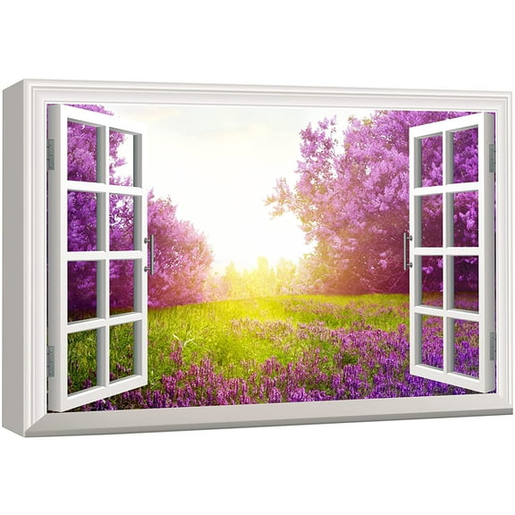 wall26 Canvas Print Wall Art Window View of Sunlight Over Lavender Flowers Nature Wilderness Photography Modern Art Rustic Scenic Colorful Ultra for Living Room, Bedroom, Office - 12"x18"