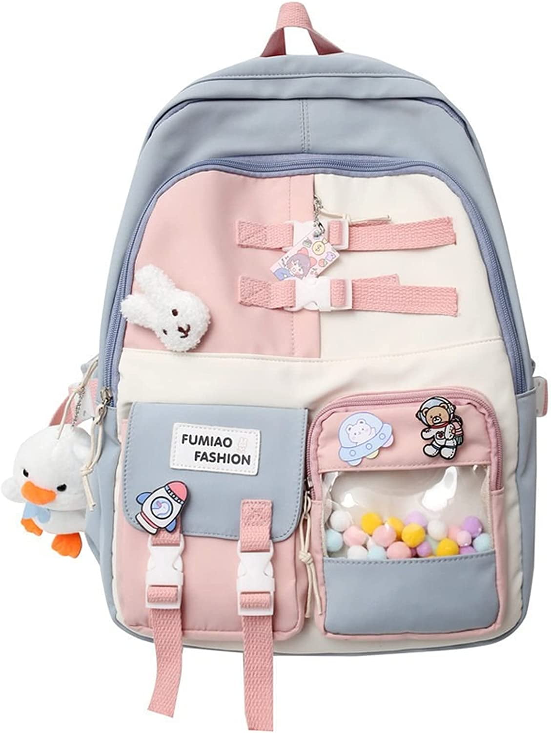 Backpack With Cute Duck Bear Plush Accessories Japanese School Bag For Teen  Girls Back To School Supplies (green)
