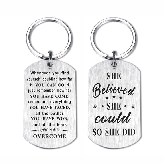 DEGASKEN Inspirational Gifts for Women - She Believed She Could So She Did - Female Girls Positive Quotes Keychain, Silver, 1