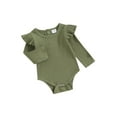 thumbnail image 2 of Musuos Baby Girls Spring Fall Basic Rompers 0-24 Months Long Sleeve Crew Neck Solid Color Ruffle Ribbed Bodysuit, 2 of 10