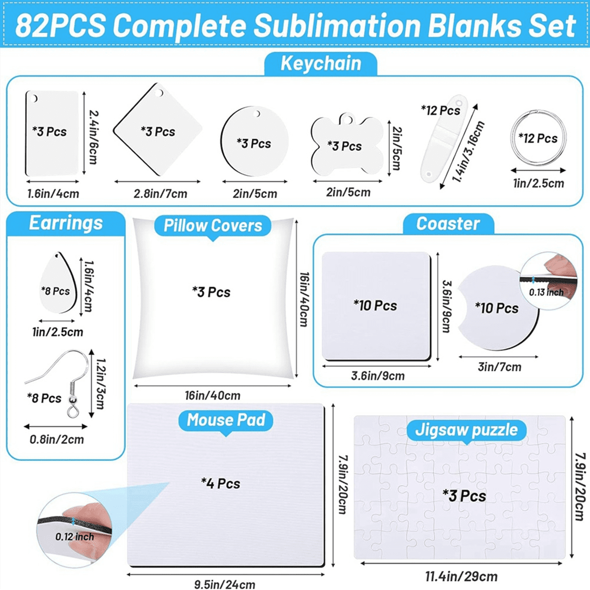82PCS Sublimation Blanks Products Set, Christmas Craft Sublimation Kit DIY Heat Printing Pattern Craft