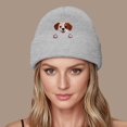 thumbnail image 2 of XIAOCHA Thick Fall‑Winter Beanie for Women，Puppy‑Embroidered Outdoor Skullcap,Light Gray, 2 of 6