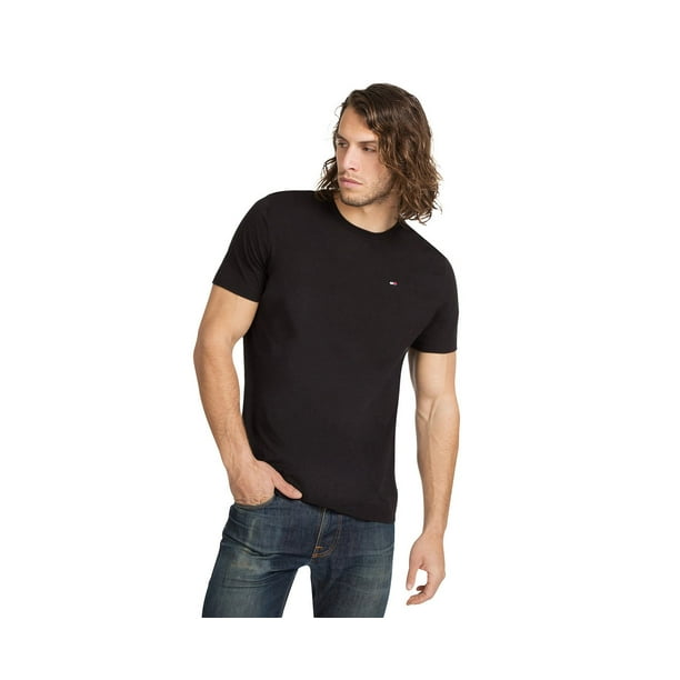 Camiseta de pijama con cuello redondo con la bandera de Tommy Hilfiger para hombre, color negro
