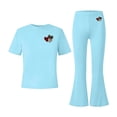 thumbnail image 4 of Girls 2 Piece Heart Print Clothing Set Casual Short Sleeve Crew Neck Top and Flared Bell Bottom Pants Soft Stretch Fabric Teen Girls Matching Outfit Light Blue 14-15Years, 4 of 6