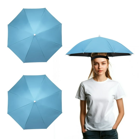 Uxcell Umbrella Hat, Fishing Hat Hands Free Waterproof Adjustable Sun Rain Cap Hat with Elastic Band Fit for Camping Sky Blue