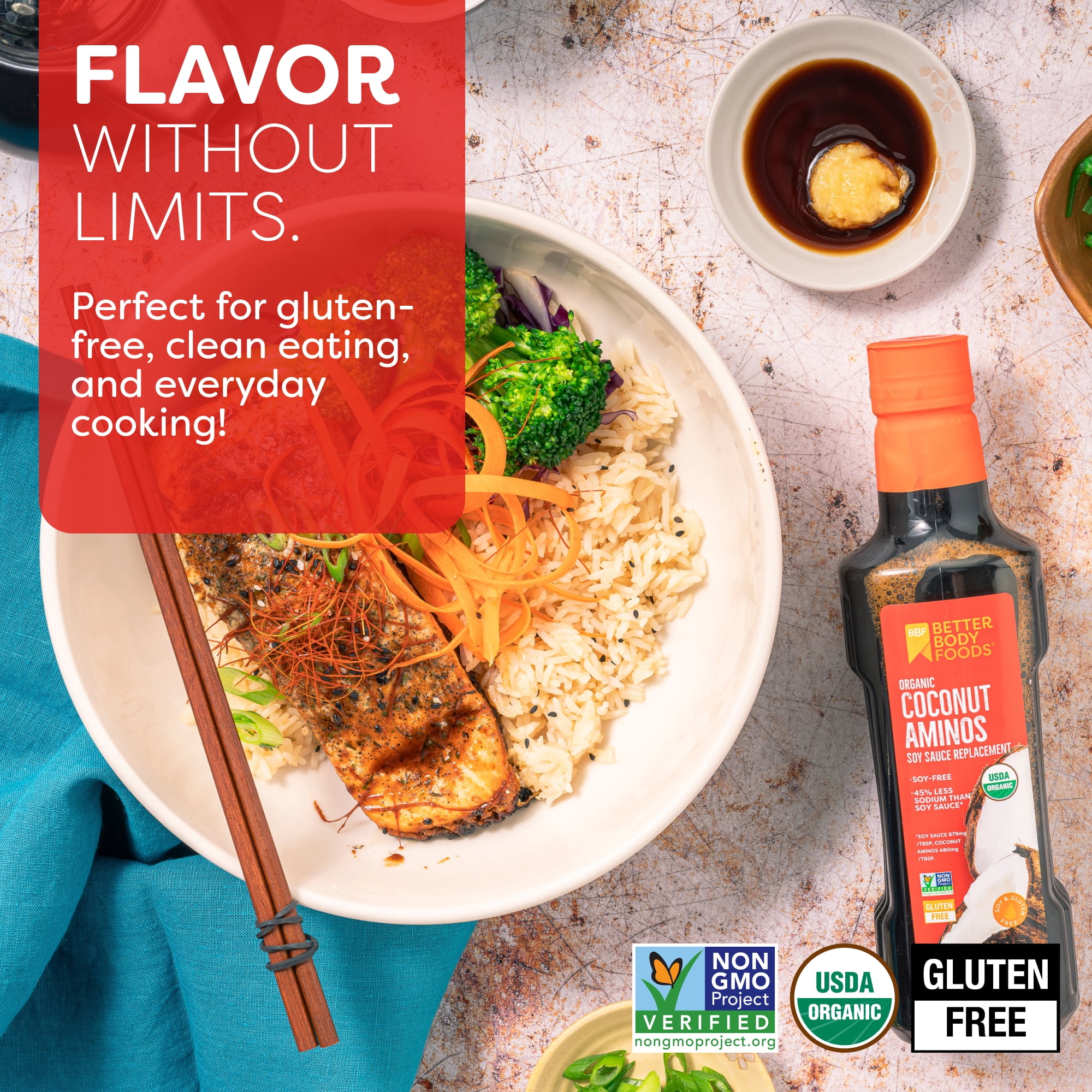 (6 pack) BetterBody Foods Organic Coconut Aminos Soy Sauce Replacement, 16.9 fl oz