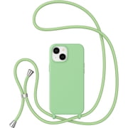 Crossbody Case for iPhone 15 Pro with Lanyard Strap Adjustable Rope, Liquid Silicone Soft Cover for iPhone 15 Pro 6.1 inch-Dark Grren