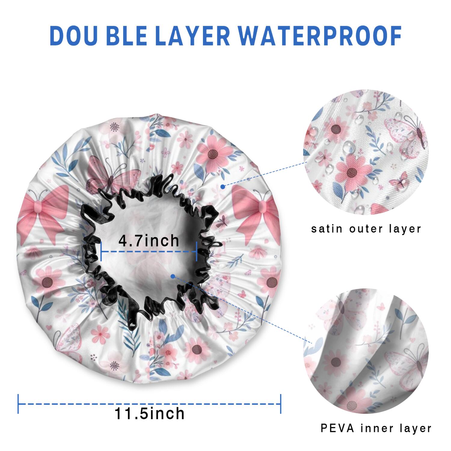 Shower Caps,Pink Butterfly Star Floral Peach Pattern Waterproof Shower Cap for Women 4 Pieces,Double Reusable Hair Cover for Shower PEVA Elastic Stretch Hem