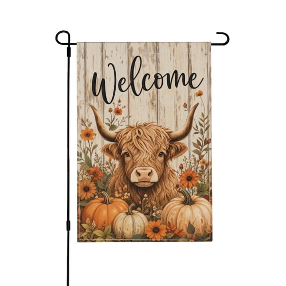 Welcome Cow and Pumpkin Garden Flag Rustic Outdoor Decor 12x18 Inch