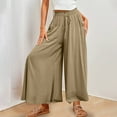 thumbnail image 2 of ABATAB Women's Summer Palazzo Pants Loose Fit Wide Leg Pants High Waist Drawstring Beach Vacation Casual Trousers with Pockets, 2 of 7
