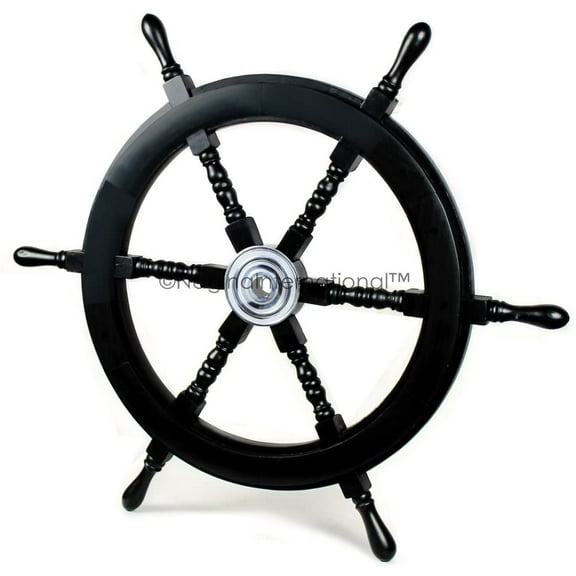 Ship Wheel Black - Aluminum Hub - (42 Inches, Black)