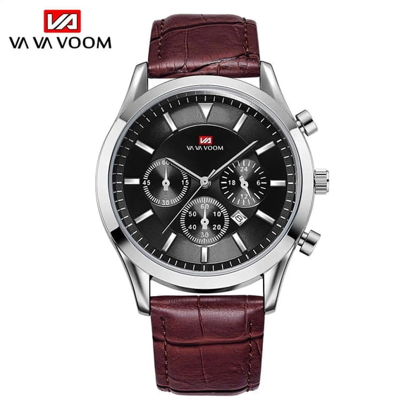 Vava Voom top brand original watch luxury leather fashion sports waterproof calendar quartz men's watch set reago Masculino Reloj Hombre