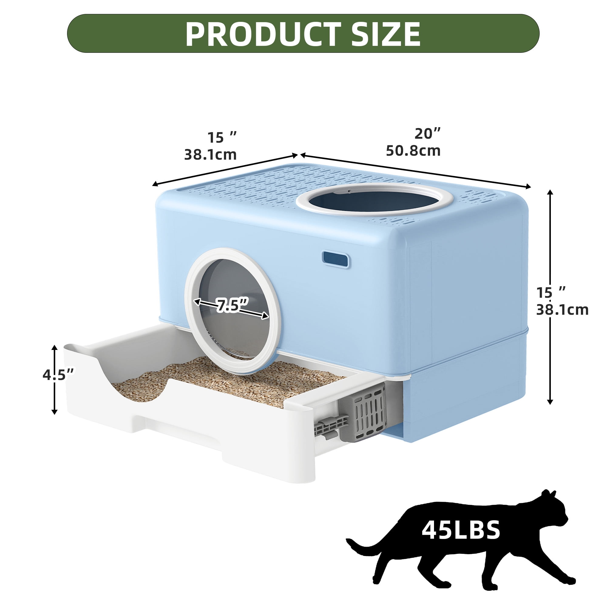 Uforic Large Enclosed Cat Litter Box with Lid Drawer Type Easy to Clean,Blue