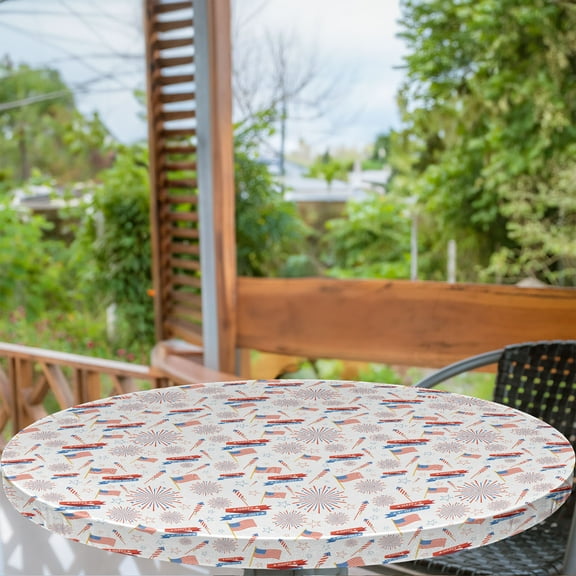 Ambesonne 4th of July Fitted Round Tablecloth, July Flags, 56"- 60" Diameter, Multicolor