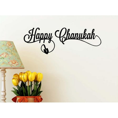 Happy Chanukah Wall Decor Sticker Happy Holiday Hannukkah Dreidel Shin Candles Lantern Jewish Menorah Calligraphy Snowman Decal Art Motivational Inspirational Decorative Lettering