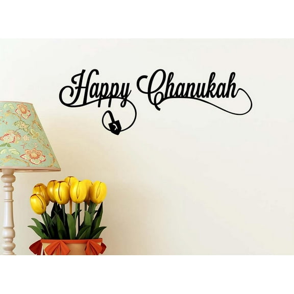 Happy Chanukah Wall Decor Sticker Happy Holiday Hannukkah Dreidel Shin Candles Lantern Jewish Menorah Calligraphy Snowman Decal Art Motivational Inspirational Decorative Lettering