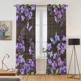 thumbnail image 2 of Purple Flowers Kitchen Curtains Window Panels, Butterfly Spring Floral Wooden Farmhouse Insulated Window Treatment Curtain, Grommet Curtains for Bedroom/Living Room/Bathroom, 2 Piece 42"Wx84"L, 2 of 8