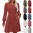 thumbnail image 1 of Meichang Robes d'Automne pour Femmes avec Poches Col Ras du Cou Robes en Tricot Côtelé Manches Longues Bouffantes Décontractées Robe Babydoll Trapèze Robes Courtes en Tricot, 1 of 8