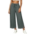 thumbnail image 4 of Hurxie Women's High Waist Pants Loose Cropped Palazzo Pants Casual Summer Beach Trouser Dark Gray,S, 4 of 8