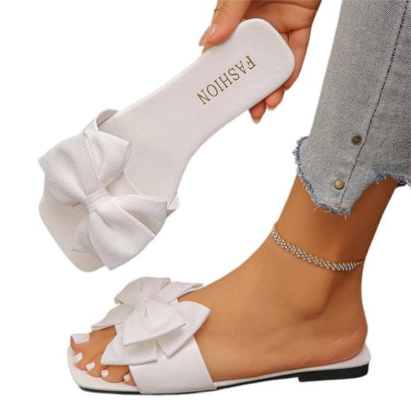 YOUYEDIAN Womens Slippers Summer House Shoes Cute Indoor Sandals Comfy Outdoor Flip Flops (White)