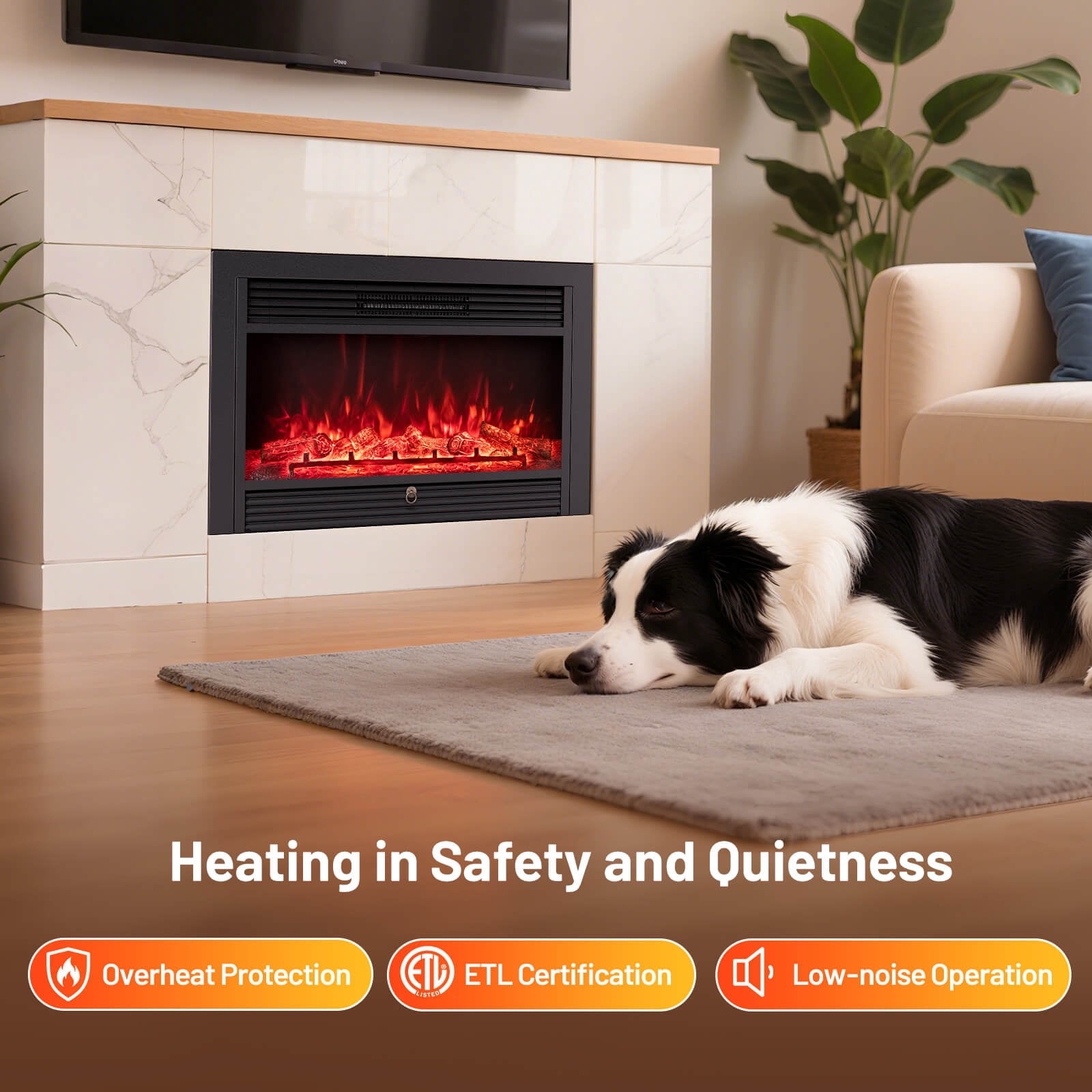 Costway 33" Electric Fireplace Insert 750W Recessed Fireplace Heater with Remote Control