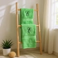 thumbnail image 3 of Personalized Embroidered Terry Cotton Ring Spun Bath Towel, Hand Towel And Washcloth Set - Lime Green Towel Set, Black Fancy Script Initial E, 3 of 7