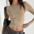 thumbnail image 4 of Blusa Mangas Largas Top ajustado con cuello redondo, Túnica corta básica para mujer, parte de arriba, traje informal Kuymtek Café T M para Mujer, 4 of 6