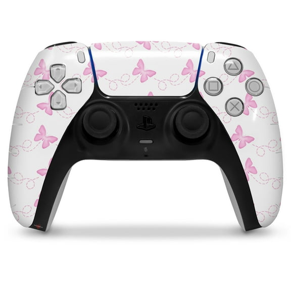 WraptorSkinz Skin Wrap compatible with the Sony PS5 DualSense Controller Pastel Butterflies Pink on White (CONTROLLER NOT INCLUDED)