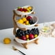 thumbnail image 2 of Cesta de frutas de 3 niveles para cocina Frutero de cerámica con soporte de madera de bambú para mostrador de cocina, bandeja de servicio desmontable, juego de fruteros para cocina Par, 2 of 5
