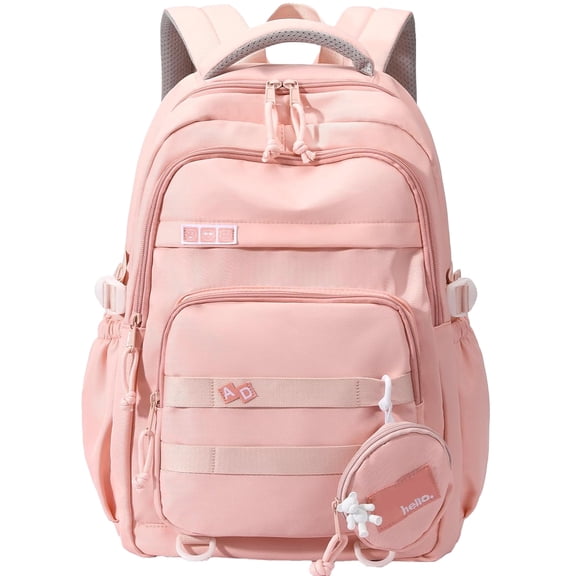 DAKIMOE Large School Backpack for Girls Boys Lightweight Spacious Kids Bookbag with Multiple Pockets for Middle School College, Pink