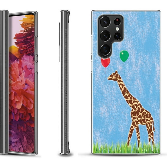 Slim-Fit Fashion Gel Phone Case for Samsung Galaxy S22 Ultra 5G, by OneToughShield ® - Giraffe/Balloon