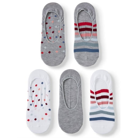Women's Stripe and Dot Sneaker Liners, 5 Pairs