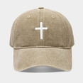 thumbnail image 2 of Men's Washed Cotton Embroidered Baseball Cap, Adjustable Distressed Dad Hat with Cross Design, Retro Casual Hat for Independence Day, Patriotic Outfits, and Daily Wear - Khaki, 2 of 5