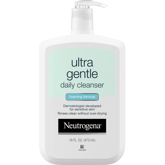 Neutrogena Ultra Gentle Daily Facial Cleanser for Sensitive Skin, Oil-Free, Soap-Free, Hypoallergenic Foaming Face Wash 16 oz (Pack of 2)