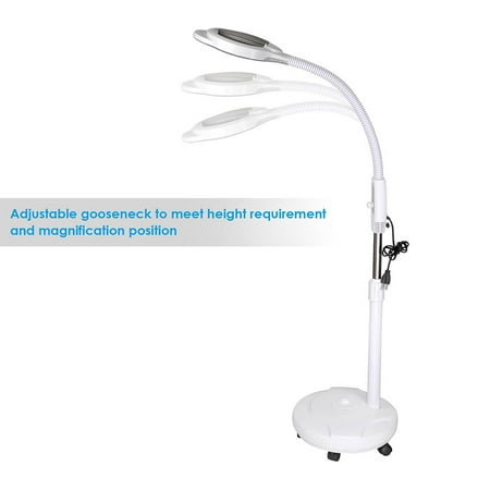 Led Floor Lamps - Yescom 5x Diopter LED Magnifier Lamp Rolling Floor Stand Adjustable Gooseneck Glass Lens