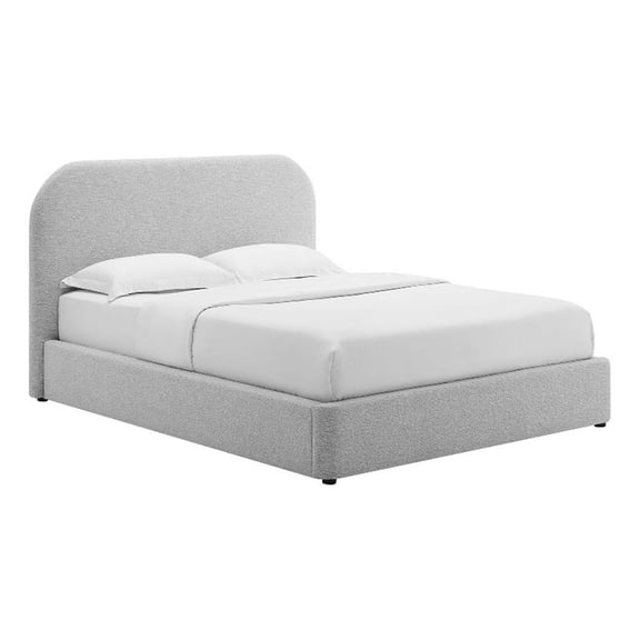 Maklaine Curved Queen Platform Bed in Heathered Weave Light Gray